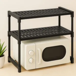 Органайзер для микроволновки, 2 полки, 57х30х48см, Черный / Органайзер для кухни / Этажерка на 2 полки