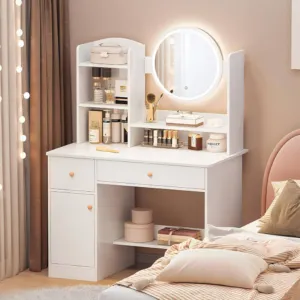 Столик для макияжа с зеркалом и подсветкой 130*80*40 см, STL-MD 73, Белый / Косметический стол