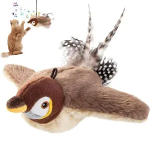 Интерактивная игрушка для кошек "Птичка" с махающими крыльями / Игра-дразнилка для котов с звуковыми эффектами
