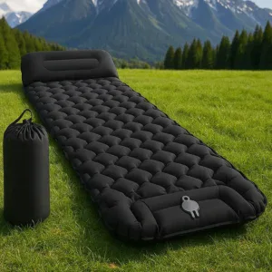 Надувной каремат с подушкой 225х70 см + встроенный насос, Черный / Надувной матрас для кемпинга / Надувной коврик в палатку