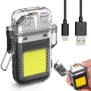 Электрическая зажигалка с фонариком, 3 режима, 200 mAh, HY8810-1 / Электроимпульсная зажигалка спиральная / Дуговая зажигалка с аккумулятором