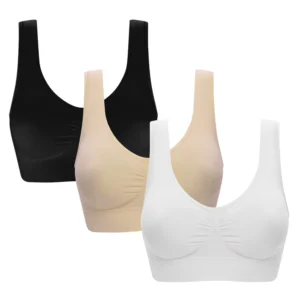 Комплект бесшовных бюстгальтеров 3шт (черный, белый, бежевый), размер 2XL, Ahh Bra / Набор женских топиков для дома