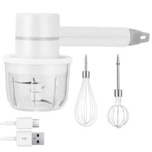 Аккумуляторный миксер с 2 насадками, от USB Portable mixer, Белый / Кухонный ручной миксер с регулируемой
