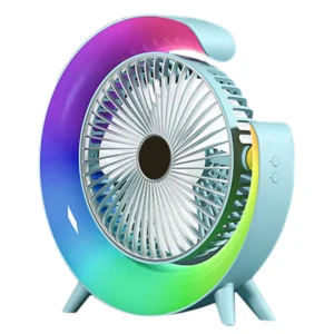 Вентилятор настольный с подсветкой, USB, Голубой / Мини вентилятор с RGB подсветкой / Портативный вентилятор