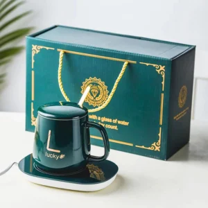 Чашка 400мл на подставке с подогревом до +55 °С, Зеленая / Кружка в подарочной коробке