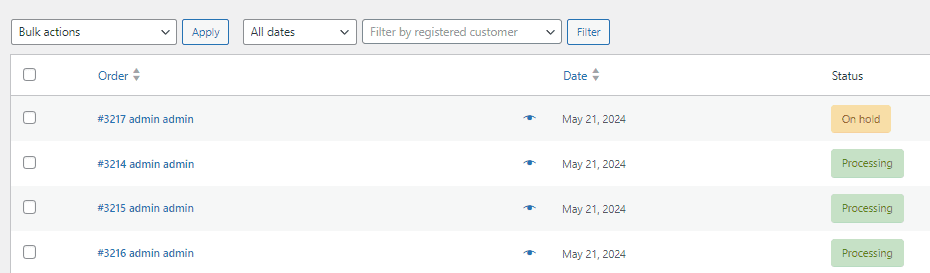 bulk change WooCommerce order status result