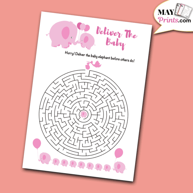 Pink Elephant Baby Shower Games - 10 Printable Games In A5, A4 &amp; US