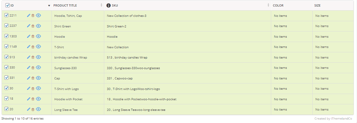bulk delete all variation of clothing category product result