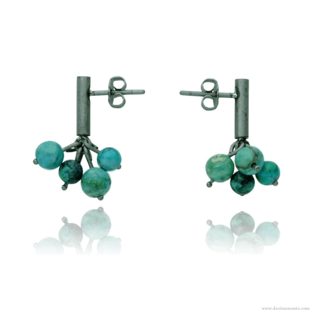 Titanium short bar post earrings with variscite beads cluster - Variscia Collection by Decimononic