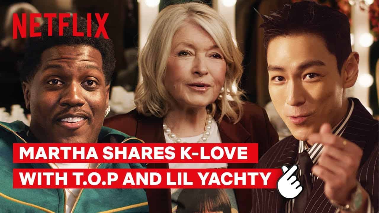 Netflix K-era campaign thumbnail featuring Lil Yachty, Martha Stewart, and T.O.P seated together
