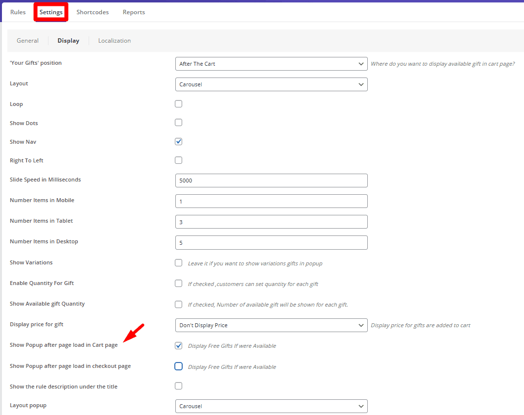 Enable showing popup on cart page