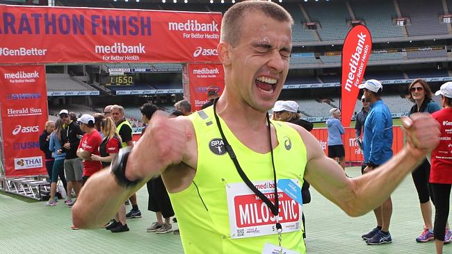 Brad Milosevic, the men's winner of the Melbourne Marathon. Picture: David Crosling