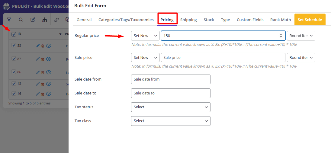 Define bulk change rule