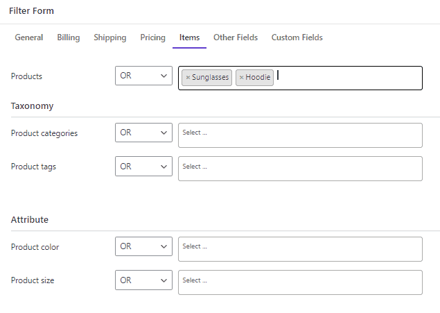 filter sunglasses or hoodie products in WooCommerce