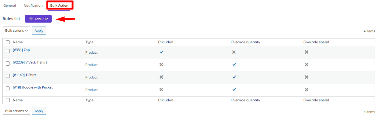 Set limit restriction on multiple products at the same time