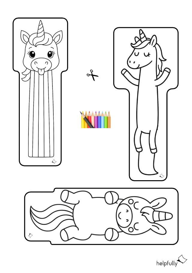 lustige Lesezeichen für Kinder basteln in Einhorn-Form zum Ausdrucken