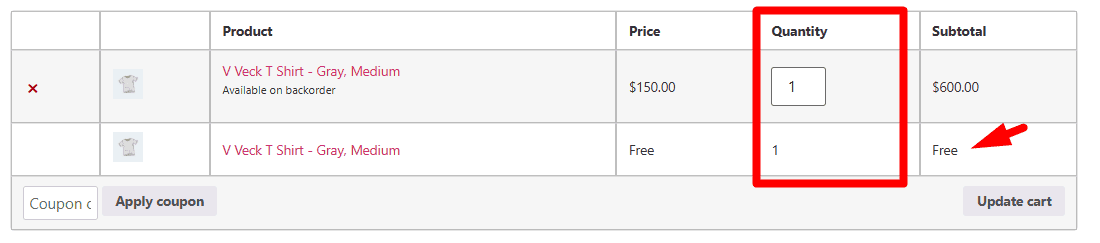 Rule result on cart page