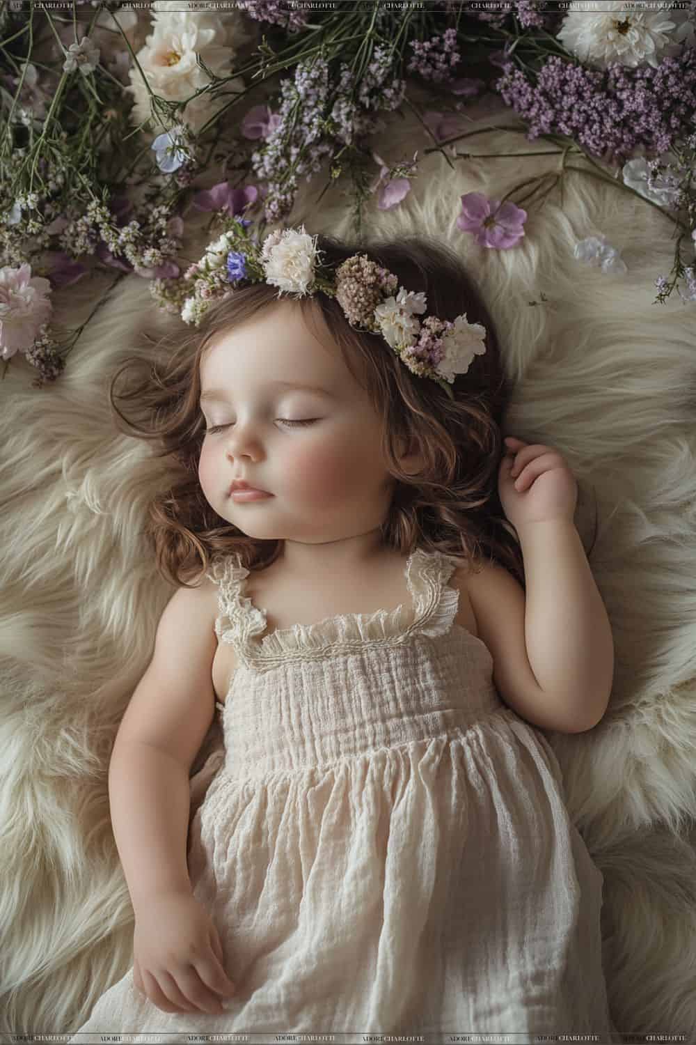 Cute baby sleeping with a flower headband