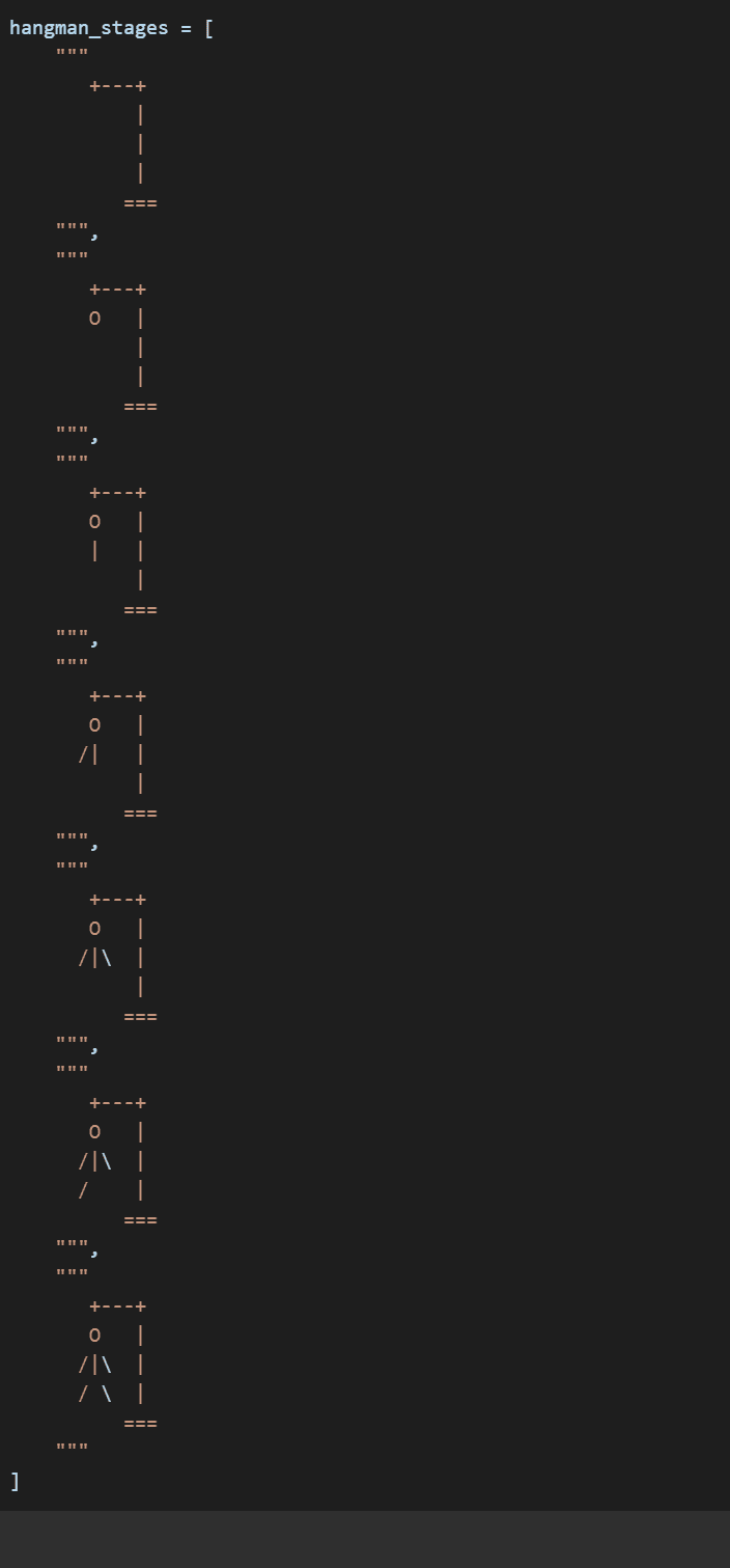 ASCII art to visually represent the hangman’
