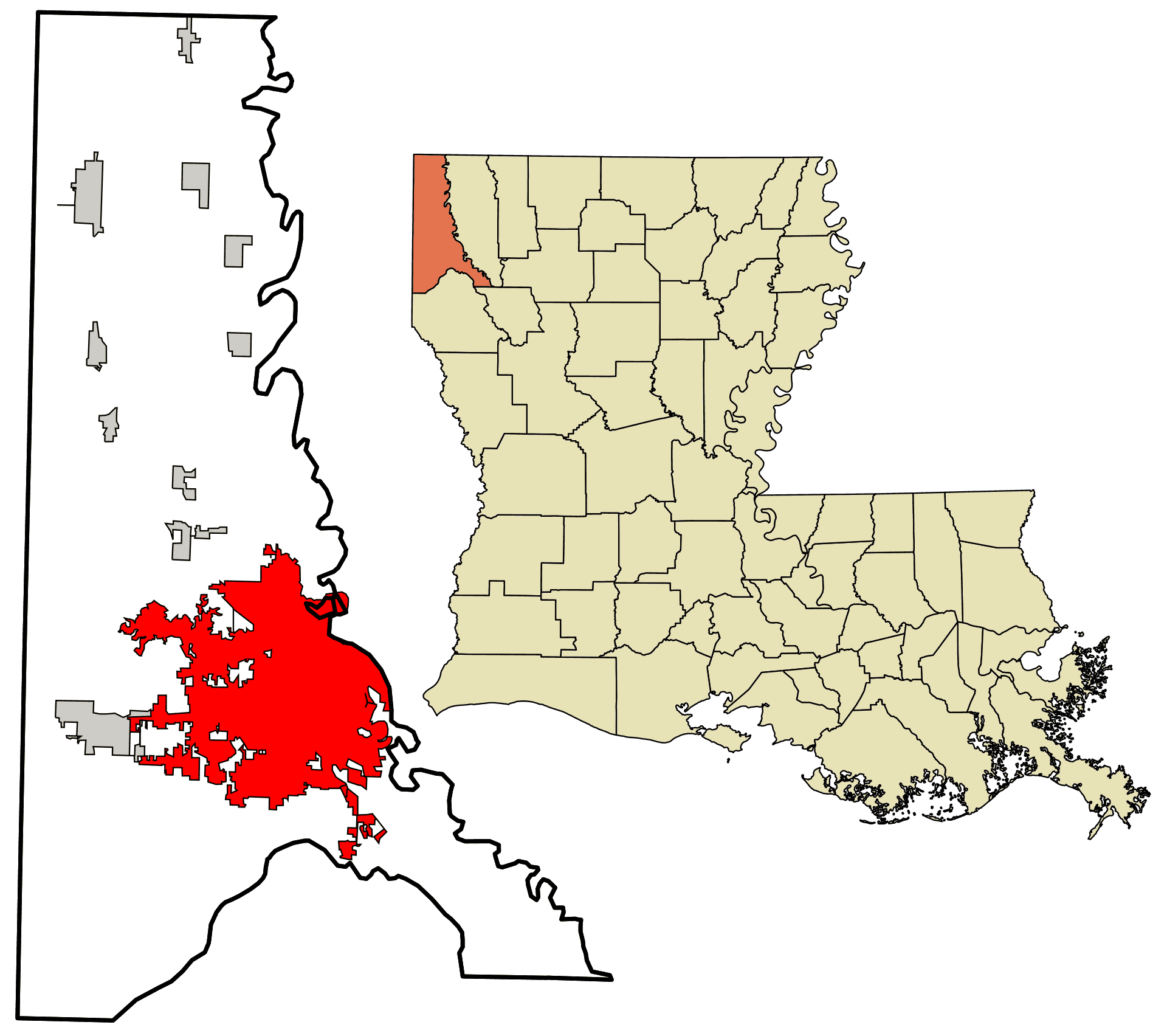 Shreveport, highlighted within Caddo Parish, Louisiana. The shooting took place on April 19, 2026, in the city's Cedar G