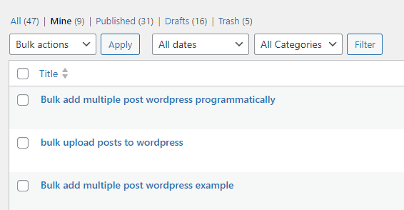 result adding posts code in WordPress