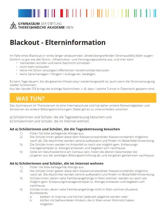 Theresianum-Elternbrief Blackout AHS
