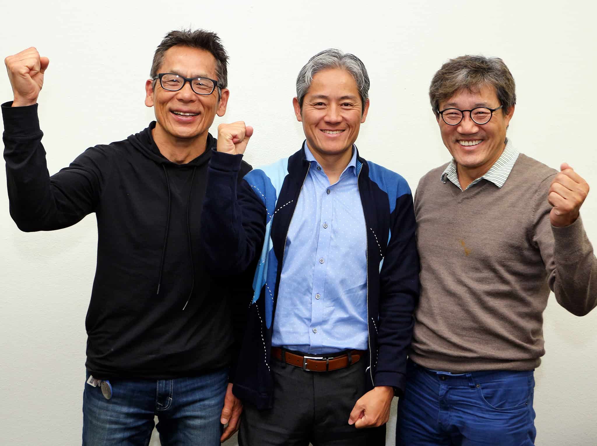 Korean American Triathlon Team chairman Nae-chang Park (from far left), manager Sean Lee and coach Jang-gyun Yoon are looking motivated as they look to accept new members.