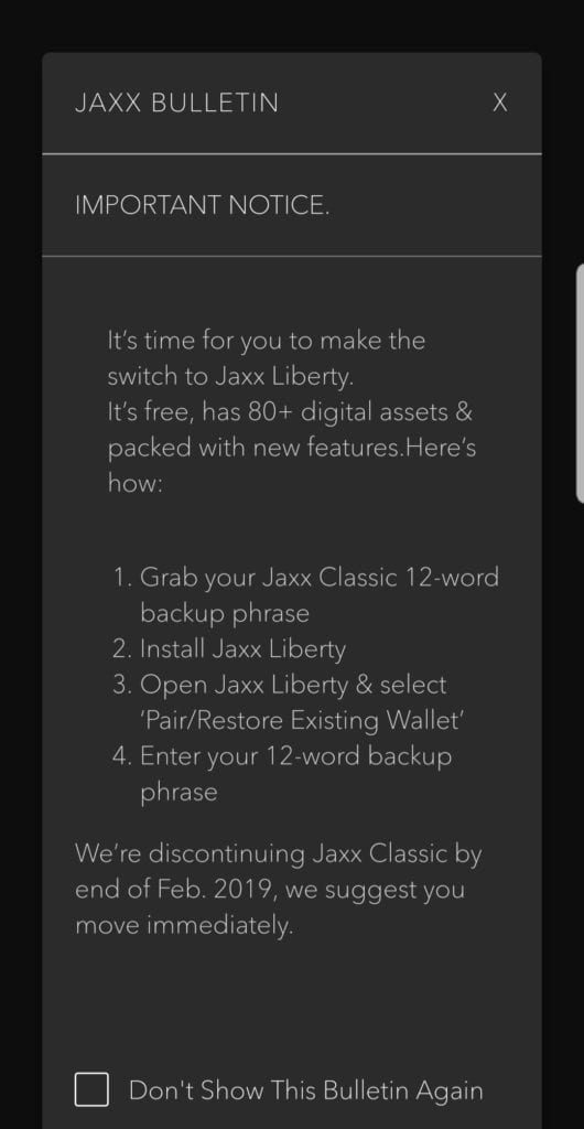 The Jaxx Classic Wallet Will Be Deprecated; New Version Comes Forth 20 20190224 225305 530x1024