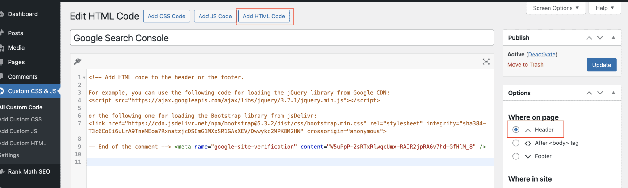 How to Submit a Sitemap to Google 5 code in header