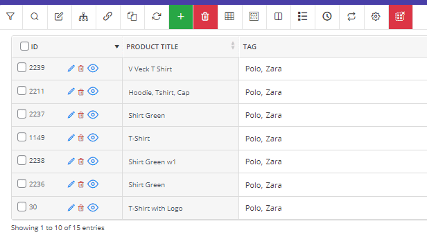 list of all WooCommerce products in a table with customizable columns