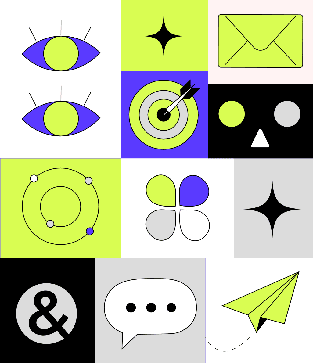 D-I-Haeppchen-icons-sammlung Sammlung von verschiedenen Icons, z.B. einen Brief, ein Auge, eine Zielscheibe, eine Sprachbubble