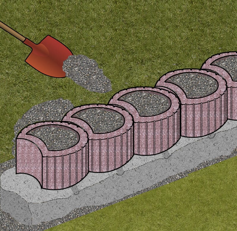 Hinterfüllen der Pflanzsteine