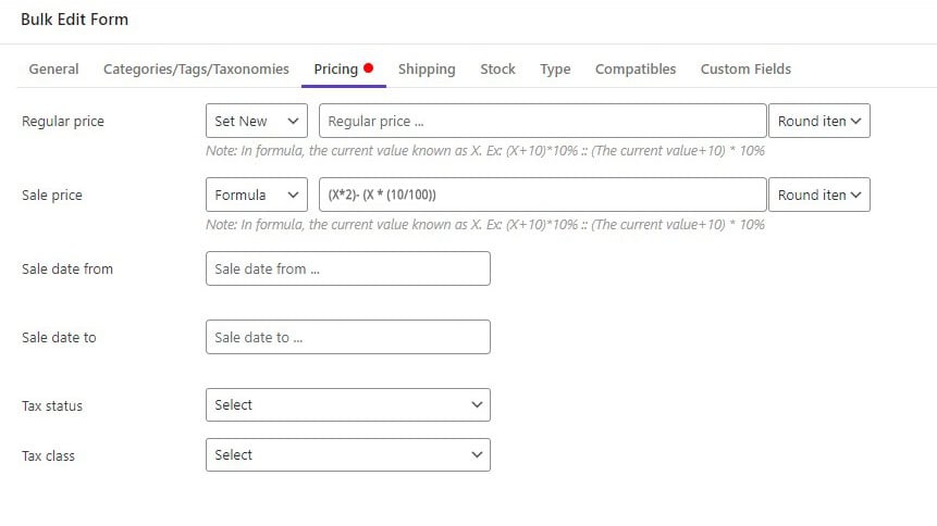 select formula from operator field of Sale Price