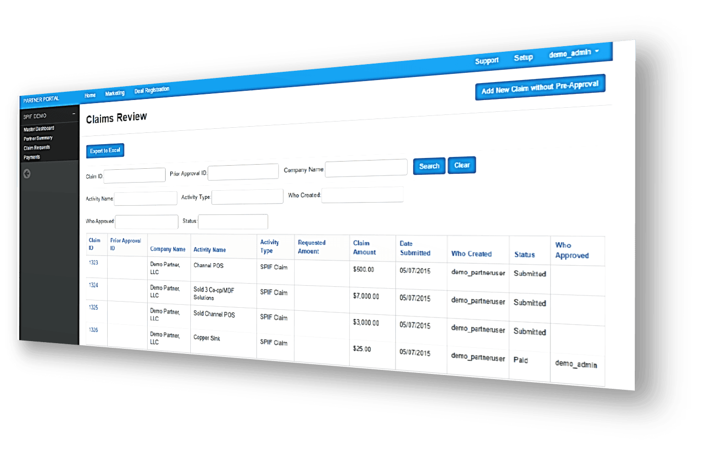 SPIFF Claims SPIFF management software dashboard