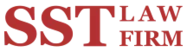 A logo with the text "SST Law Firm" in red capital letters on a transparent background, incorporating a subtle locksmith motif.