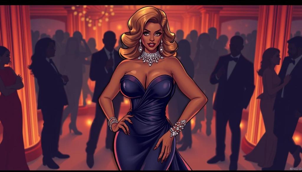A lavishly dressed Jenice, the influential media personality, dominates the center of the frame. She exudes a captivating aura, her voluptuous figure accentuated by a form-fitting evening gown that cascades elegantly. Intricate jewelry adorns her neck and wrists, reflecting the warm lighting that bathes the scene. In the background, silhouettes of the entertainment industry elite mingle, their faces obscured, suggesting Jenice's far-reaching impact. The composition is balanced, drawing the viewer's eye to Jenice's commanding presence. An air of glamour and exclusivity permeates the image, capturing Jenice's sway over the entertainment landscape. A lavishly dressed Jenice, the influential media personality, dominates the center of the frame. She exudes a captivating aura, her voluptuous figure accentuated by a form-fitting evening gown that cascades elegantly. Intricate jewelry adorns her neck and wrists, reflecting the warm lighting that bathes the scene. In the background, silhouettes of the entertainment industry elite mingle, their faces obscured, suggesting Jenice's far-reaching impact. The composition is balanced, drawing the viewer's eye to Jenice's commanding presence. An air of glamour and exclusivity permeates the image, capturing Jenice's sway over the entertainment landscape.