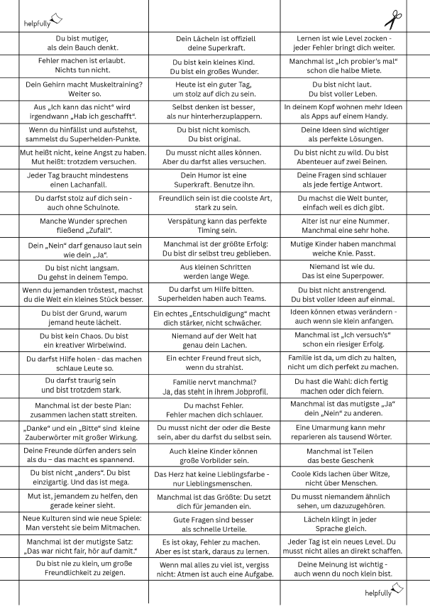 Zettel für Glückskekese mit Sprüchen für Kinder zum Ausdrucken