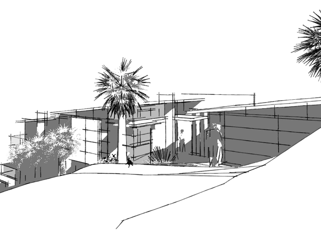 Sketch of Herbert Nagel designed Contemporay home on sloping block of land
