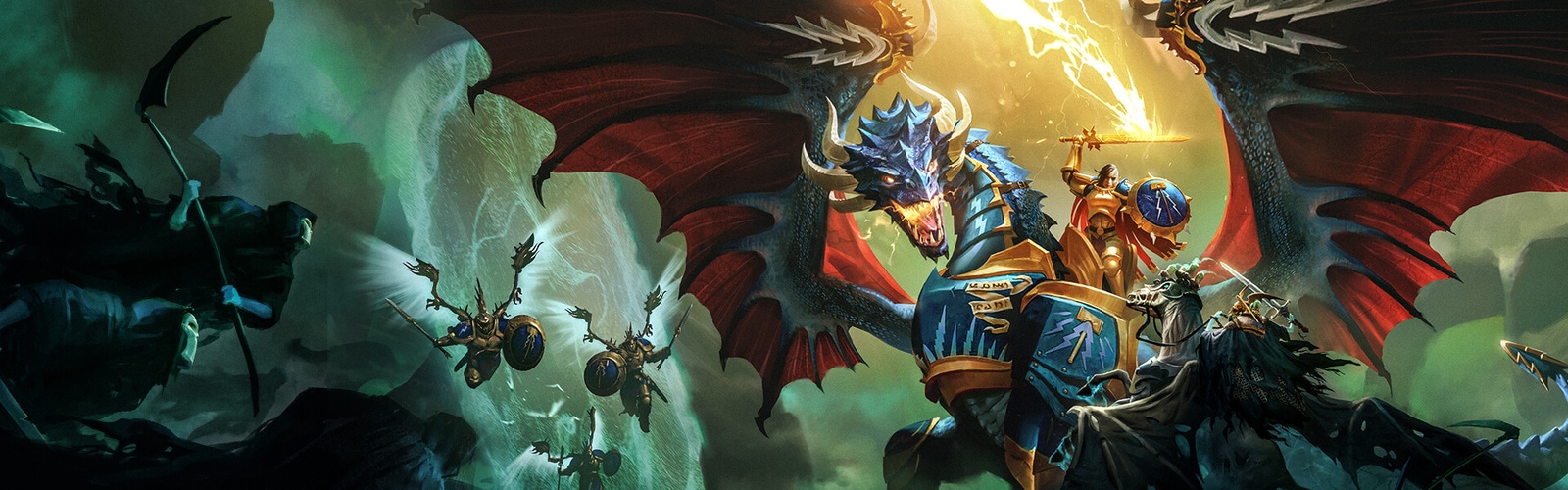 Chevalier en armure avec dragon ailé et héros, scène épique de fantasy, combat contre des forces maléfiques, univers de jeu vidéo, illustration immersive et dynamique, style artistique détaillé et vibrant.