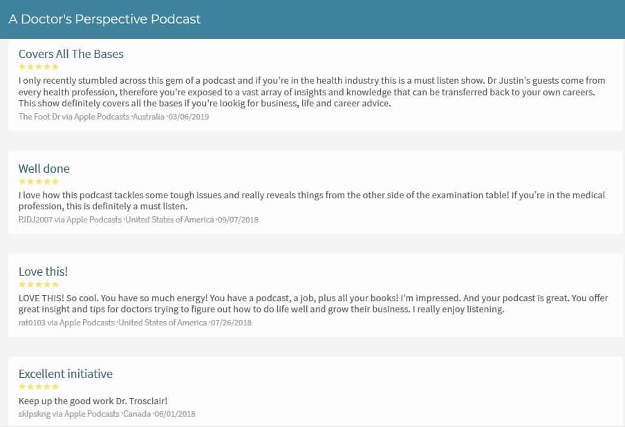 podcast reviews for a doctors perspepective