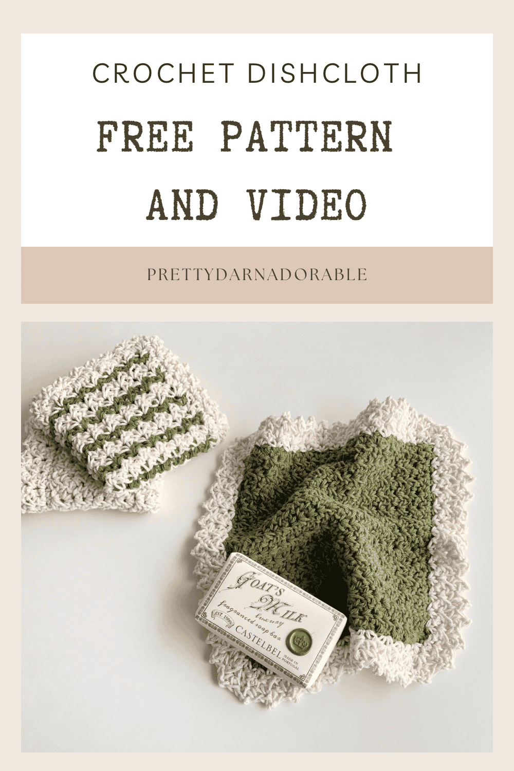 green and crochet dishcloth in stripes and solids