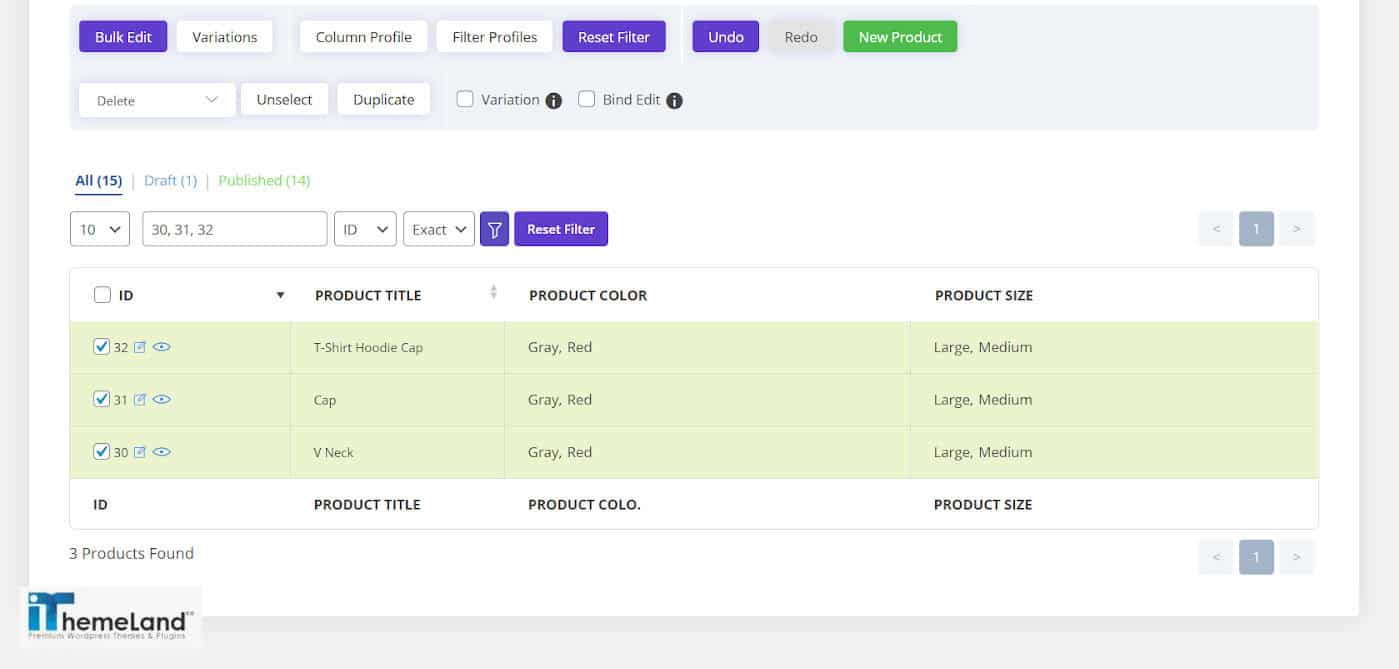 click on Do Bulk Variations