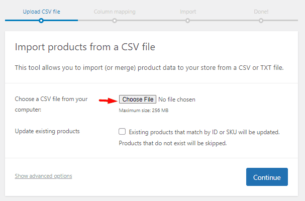upload CSV file in import form