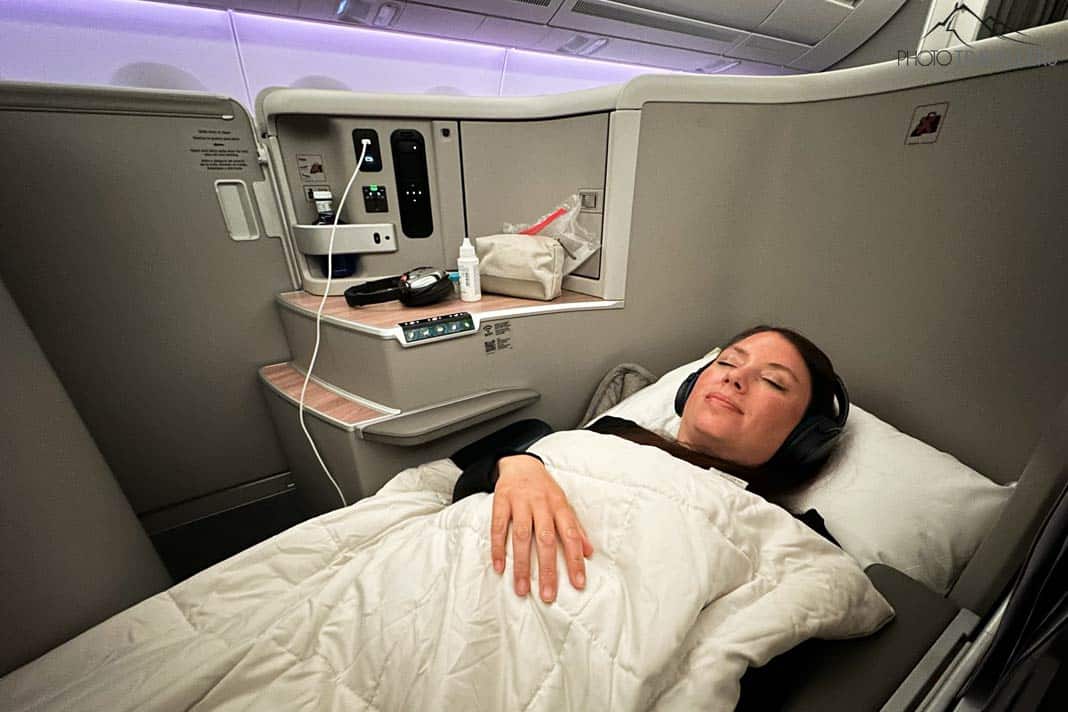 Reisebloggerin Biggi Bauer schläft in der Business Class von Iberia