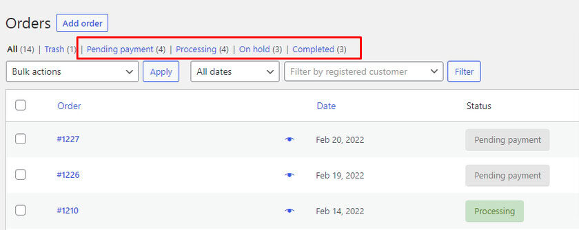 select order statuses from woocommerce order list