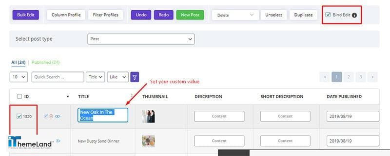 bind editing using WordPress bulk posts editing plugin
