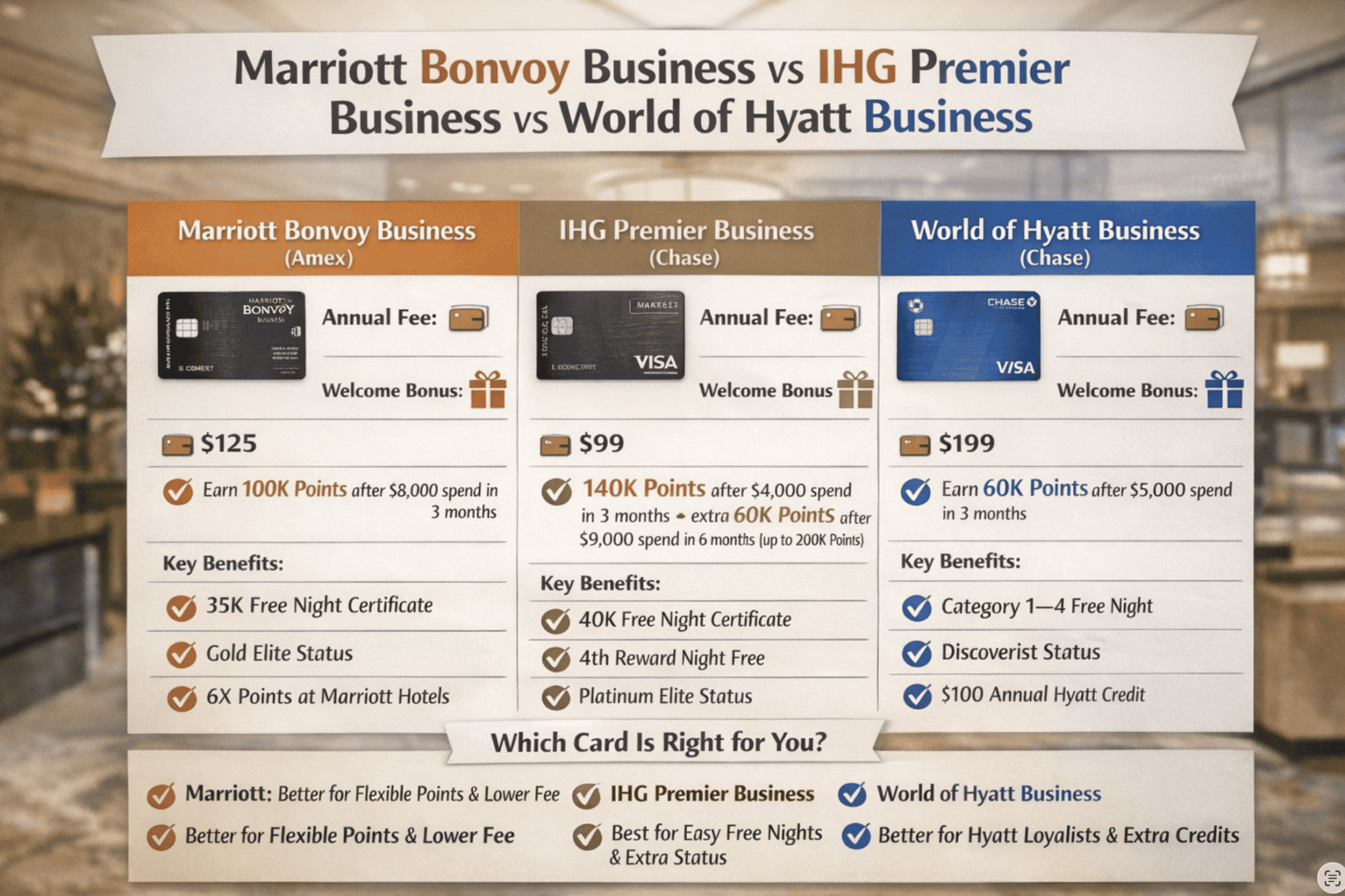 The IHG One Rewards Premier Business Credit Card from Chase 3 Compares With IHG Premier Business and Marriott Bonvoy Business and World of Hyatt Business