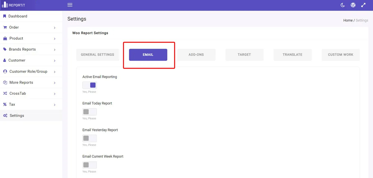 Set automated email report