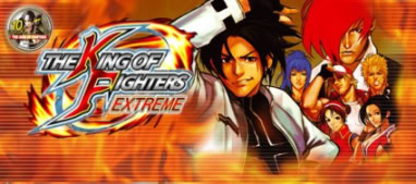 King of Fighters Extreme : logo et personnages de jeux de combat emblématiques, illustration vibrante pour fans de jeux vidéo et compétitions e-sport.