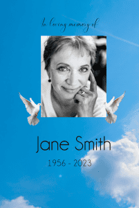 Blue sky with doves funeral memorial card template 129 Blue sky with doves funeral memorial card template 129 – Funeral Order of Service Template